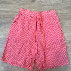 Eileen Fisher Puckered Organic Linen Shorts Gingham Sz XS